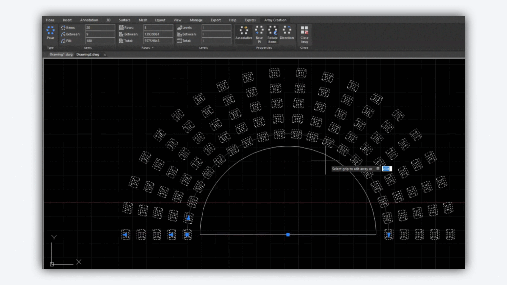 Polar Array around a semicircle