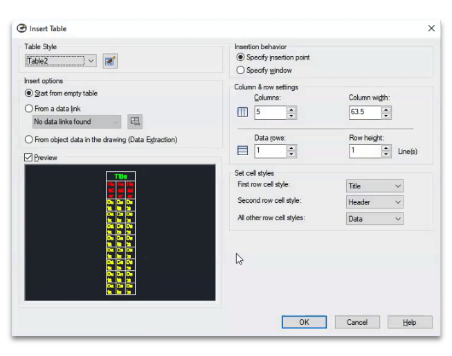 Creating and customizing Tables in LusoCAD