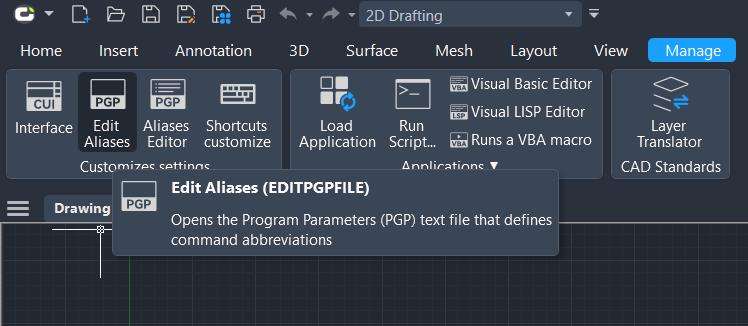 Edit Aliases in LusoCAD