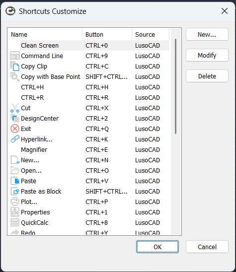 Customise shortcuts in LusoCAD 