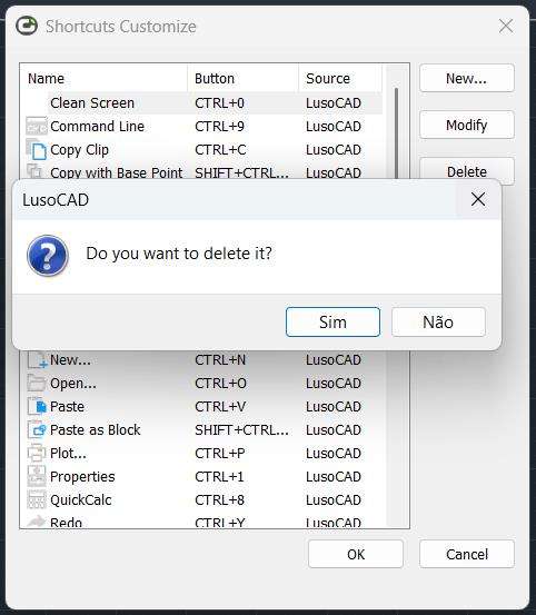 Customise shortcuts in LusoCAD
