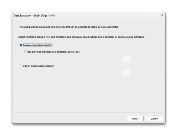 Data Extraction command in LusoCAD 2026